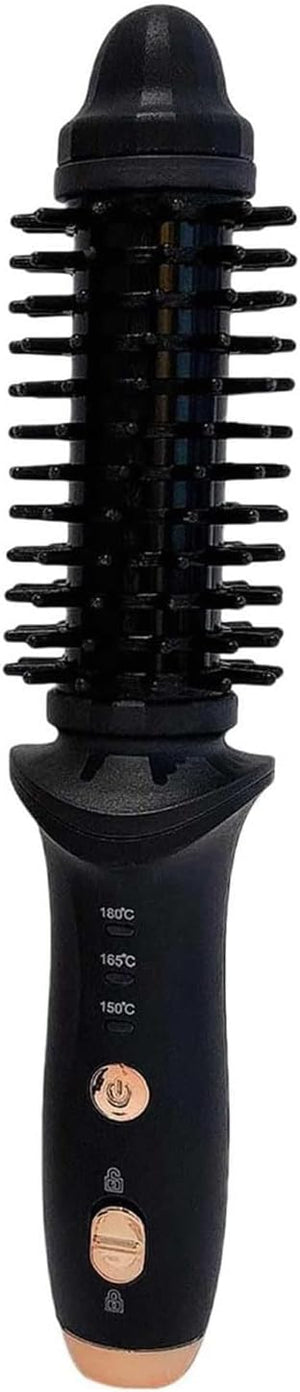 Cordless Heated Round Brush, Travel Size Curling Iron for Short Hair, Portable Straightener Comb Hair Curler, Rechargeable Styling Curling Brush for Women (Black)