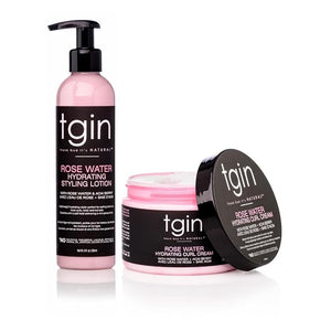 tgin Rose Water Hydrating Curl Cream 12 oz &amp tgin Rose Water Hydrating Styling Lotion 8 oz for Curly Coily and Wavy Hair (Set)