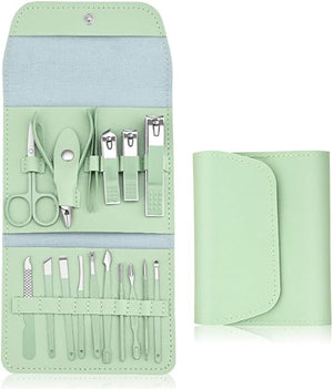 Manicure Cutters Nail Clipper Set Portable Stainless Steel Ear Spoon Nail Clippers Pedicure Nail Scissors ToosGreen SET03