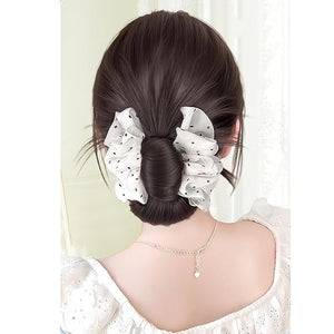 Low Bun Wig Clip on Chicken Feather Bun Hairpiece Natural Low Chignon Ponytail Hair Extensions for Women (Brownish Black White)