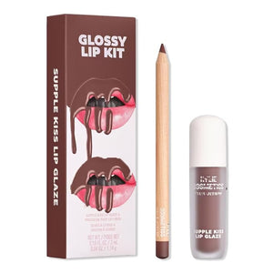 KYLIE Glossy Lip Kit contoured shades + glossy finish | Color Rich Brown - 2 piece Liner and Glaze Set 0.04oz Crayon | 0.10 fl oz Gloss