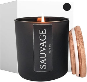 AANLIFE Sauvage Scented Candle for Men, Masculine Fragrance Inspired by French Cologne, Organic Wax 50H Burn, Gift for Dad Husband Boyfriend, Glass Jar with Lid, 8 oz, USA