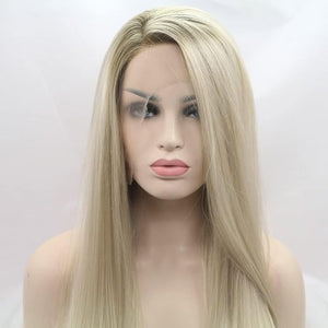 xiweiya Mixed Golden Blonde Wig Long Straight Side Part Ombre Blonde Gold Synthetic Lace Front Wig Heat Resistant Fiber Hair Glueless Soft Wig 180% Density Half Hand Tied Wig for Women 24inch