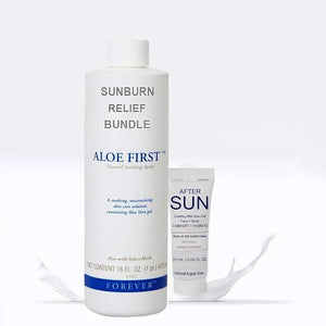 Sunburn Relief Bundle: Aloe First 16.9 fl oz 7843% Aloe Vera &amp Bee Propolis + Cooling After Sun Gel w/Real Edible Greek Yogurt 20mL