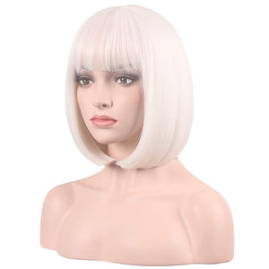 WildCos Short 12 Inches Straight Synthetic Cosplay Wig for Women (white)
