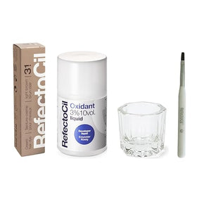 RefectoCil Hair Tinting Kit Includes Cream Hair Dye + Liquid Oxidant 3% + Mixing Brush &amp Mixing Dish