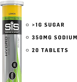SIS Hydro Electrolyte Drink Tablets, Electrolyte Tabs for Hydration, Enhanced Endurance Sports Drink for Running, Cycling, Triathlon, Lemon - 20 Tablets - 1 Pack