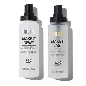 Milani Setting Spray + Primer Make It Last Original - Natural Finish with Niacinamide for Hydration &amp Make It Last Dewy - Dewy Finish Moisturizing Formula for Glow on the Go - 2 Pack