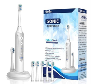 Sonic Electric Toothbrush for Adults with 5 Toothbrush Replacement Heads 3 Brushing Modes &amp 2 Minutes Built-in Timer Travel Toothbrushes with Inductive Charging Rechargeable toothbrush | White