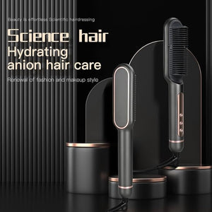 Hair Straightener BrushStraightening Brush for Women with 5Temp Settings Ring Hair Straightener Comb 30s Fast Heating 40 Million Level Anion Negative Ions LED Display Dual Voltage