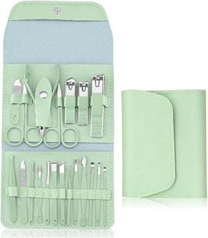 Manicure Cutters Nail Clipper Set Portable Stainless Steel Ear Spoon Nail Clippers Pedicure Nail Scissors ToosGreen SET03