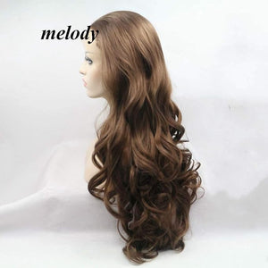 Melody Brown Wigs Long Wavy Wigs Synthetic Brown Lace Front Wigs Heat Resistant Fiber Hair Wig Natural Hairline Wig 6#Color Brown Color 24