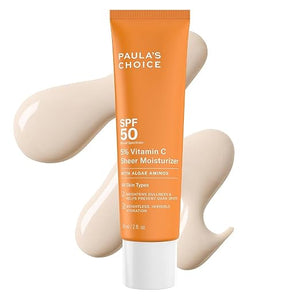 Paula's Choice 5% Vitamin C Sheer Sunscreen for Face SPF 50 Face Sunscreen Moisturizing Lightweight Invisible Prevents Dark Spots No Cast All Skin Types UVA/UVB Protection Fragrance-Free 2oz