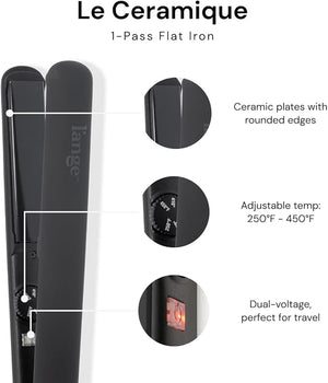 L'ANGE HAIR Le Ceramique 1-Pass Flat Iron Hair Straightener | Fast Heating Ceramic Flat Iron | Best Hot Tools Professional Hair Straightener to Lock in Moisture &amp; Shine | (Black)