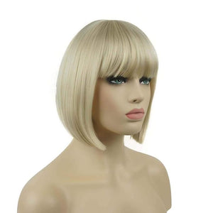 Lydell 8" Straight Short Bob Hair Flat Bangs Cute Central Dot Skin Top Heat Resistant Synthetic Wigs (122)