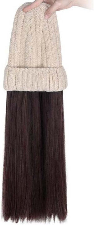 Woman Wig Winter Beanie Hat Wig Extension Long Wavy Curly Wig with Plush Knitted Hat Warm Wig