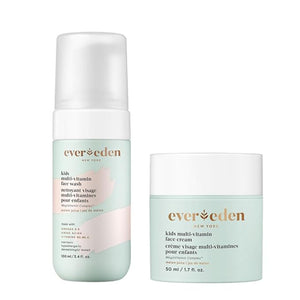 Evereden Kids Happy Face Duo (Melon Juice) - Multi-Vitamin Face Wash &amp Face Cream Set - Clean &amp Vegan Skin Care for Kids 3+ - Moisturizing Nourishing &amp Protective Skin Care Set