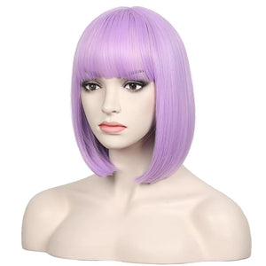 WildCos Short 12 Inches Straight Synthetic Cosplay Wig for Women (Lavender Purple)