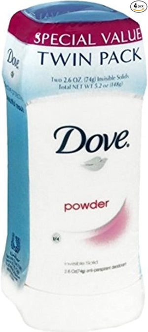 Dove Anti-Perspirant Deodorant Invisible Solid, Powder, Twin Pack, 5.20 Oz (Pack of 4)