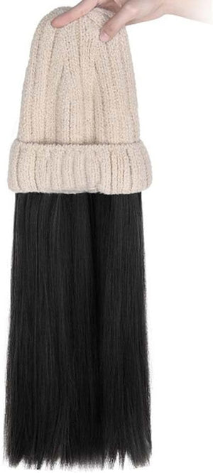 Woman Wig Winter Beanie Hat Wig Extension Long Wavy Curly Wig with Plush Knitted Hat Warm Wig