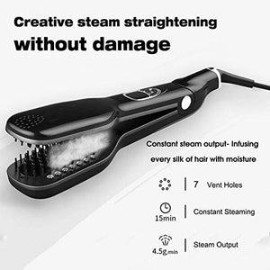 Professional Salon Steam Ceramic Hair Straightener, Best 3D Ion Wet Hair Iron Straightening Brush, Travel Kit Wide Hair Straightener Comb for All Women Hair, Dual Voltag (Black)