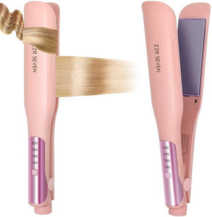 Hair Straightener 1.5¡± Flat Iron and Curler 2 in 1 Ceramic Coating Quick Heat Up 4 Temp. Options for All Hair Type Less Frizz Shinier and Smoother Dual Voltage for Travel (Pink)