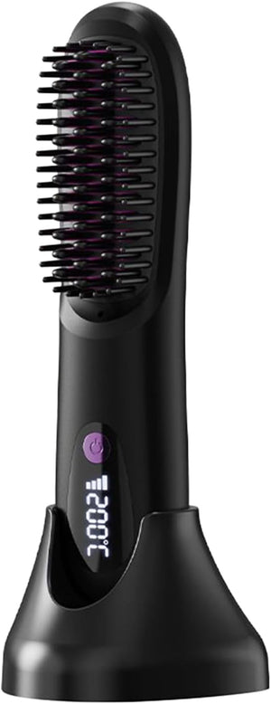 Hair Straightener Brush Cordless Heated Styling Tool Rechargeable Flat Iron Comb 9.06 Inches LCD Display for Quick Grooming at Home Salon Travel Routine and Business Trips