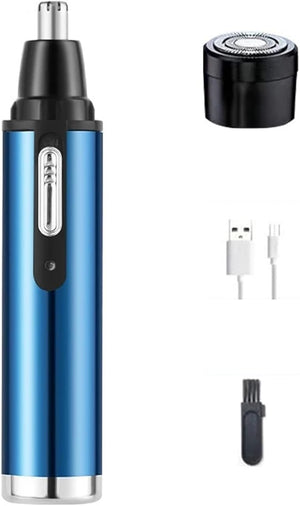 2-in-1 Rechargeable Electric Nose Hair Clipper Unisex Fully Automatic Washable Trimmer with Multi-Kinetic Shaving(Blue Plus shaving heads B)