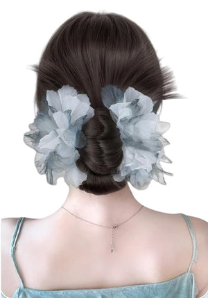 Low Bun Wig Clip on Chicken Feather Bun Hairpiece Natural Low Chignon Ponytail Hair Extensions for Women (Brownish Black)