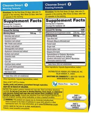 Renew Life Cleanse Smart Advanced Total Body Program 2-Part Detox Cleanse Promotes Digestive Regularity and Supports Waste Elimination Herbal Blend with Magnesium Soy and gluten-free 120 Count