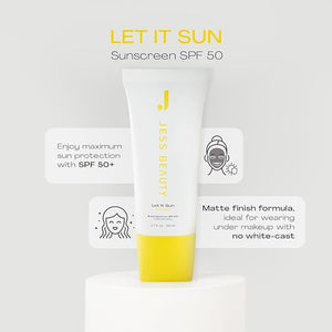 JESS BEAUTY | Let it Sun 50+ Sunscreen Green Tea &amp Aloe Extract | Skincare Sun Protection 1.7 fl oz