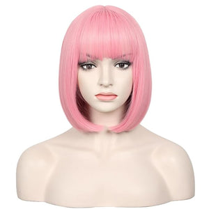WildCos Short 12 Inches Straight Synthetic Cosplay Wig for Women (Light pink)