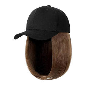 Woman Baseball Cap with Hair Extensions Straight Short Bob Hairstyle Adjustable Wig Hat 14inch Duck Tongue Hat Wig