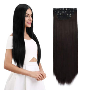REECHO Multi-Length 20 22 24 Long Straight Synthetic 4 PCS Set Thick Clip in on Hair Extensions Dark Brown