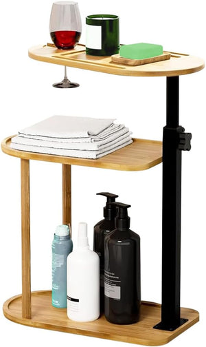 Bamboo Bathtub Table Height-Adjustable 3 Layer Bath Tub Tray Table Bath Table Tray Tub Shelf Bathroom Organizer Shelf for Luxury Spa