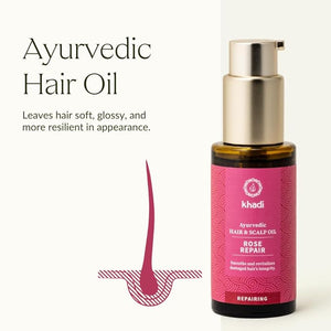 KHADI ROSE REPAIR Hair Oil - Regeneration for structurally damaged dry hair &amp split ends - 100% natural plant-based vegan &amp silicone-free - 1.69 fl oz