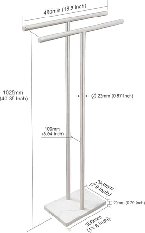 40.3 Inch Standing Towel Rack Bath Sheet Holder with Marble Design Base for Bathroom Floor 2 Tier Towel Holder Stand 304 Stainless Steel Brushed Nickel(Same Height)