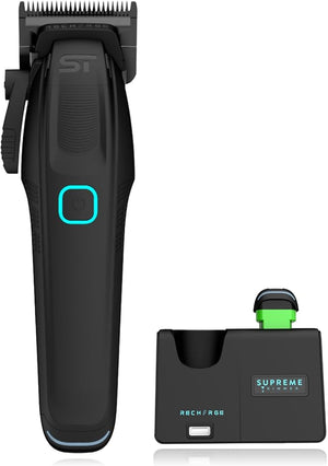 Supreme Trimmer Recharge Clipper - Professional Hair Clipper with 2 Removable Batteries Brushless Motor Smart Charge Stand USB-C Charge &amp DLC Blades Barbers | STC779