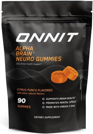 ONNIT Alpha Brain Neuro Focus Gummies IGEN¢â Non-GMO Tested ? Vegan Gummies with Omega-3s Lutein Zeaxanthin &amp Caffeine ? Brain Eye &amp Focus Supplement for Men &amp Women Citrus Punch Flavo