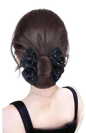 Women Hair Buns Extension Bun Hair Piece Clip in Claw Hair Pieces Synthetic Fiber Bun Wigs for Women (Black-Brown Black)