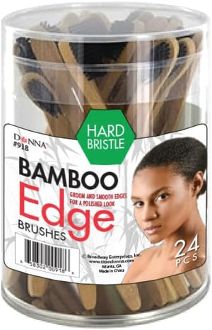 DONNS Bamboo Edge Brush ? Hard Bristle Edge Control Brush for Baby Hairs, Braids &amp; Wigs ? Precision Swoops &amp; Sleek Finishes ? Eco-Friendly Bamboo Handle 24pcs