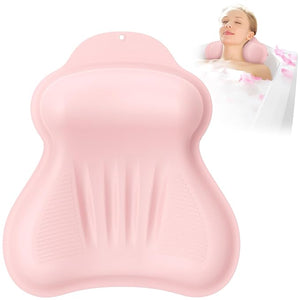 Silicone Bath Pillow New Material Bath Pillows for Tub Head Neck and Back Support Bath Tub Pillow with 4D Press Inflatable Airbag and Non-Slip Strong Suction Cups Quick-Drying Easy to Store Pink