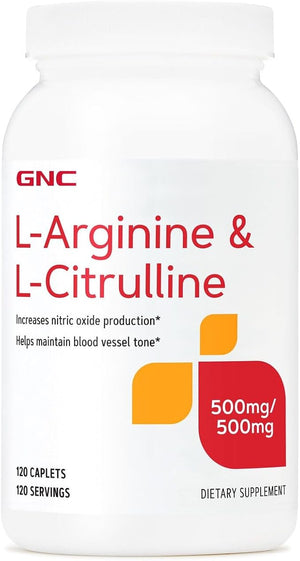 GNC L Arginine + L Citrulline 500mg Each Supplement Supports Nitric Oxide Production and Healthy Blood Vessel Tone 120 Servings