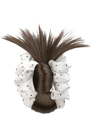 Low Bun Wig Clip on Chicken Feather Bun Hairpiece Natural Low Chignon Ponytail Hair Extensions for Women (Brown White)