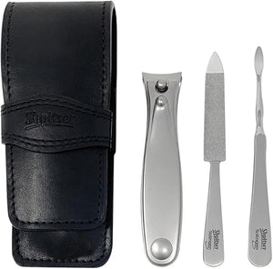 Shpitser Solingen Luxuries TopInox Surgical Stainless Steel German Hand Sharpened Manicure Pedicure Travel Set Grooming kit In Italian Leather Case Made in Solingen Germany (Black)