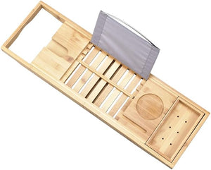 Bathtub Box Tray Telescopic Bamboo Basin Tray Sliding Towel Rack Telephone Rack and Adjustable Book Reading Rack Bath Table with Bookshelves Tablet Computer Slot
