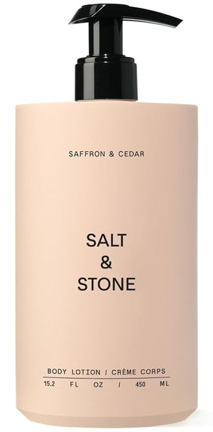 Salt &amp Stone Body Lotion for Women &amp Men | Hydrates Nourishes &amp Softens Skin | Restores Dry Skin | Fast-Absorbing | Cruelty-Free &amp Vegan (Saffron &amp Cedar - 15.2 fl oz)