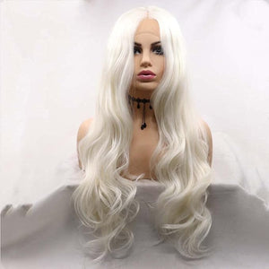 1001#Color Synthetic Blonde White Lace Front Wigs For Women Hair Platinum Blonde Hair Long Body Wave Wig Heat Resistant Fiber Long Wavy Wigs