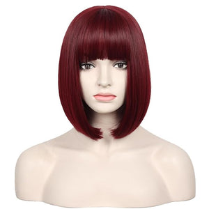 WildCos Short 12 Inches Straight Synthetic Cosplay Wig for Women (Wine red)