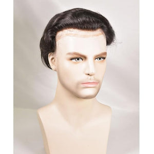 Men's Toupee 10¡¿8 European Virgin Human Hair Toupee Hair pieces for Men Thin Skin Hair Replacement System Lace Front+ Mono Net with PU around Base for Men (#natural black color)